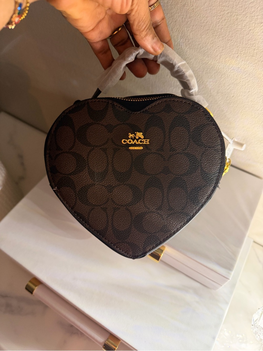 Coach Brown Signature Heart Mini Top Handle Bag